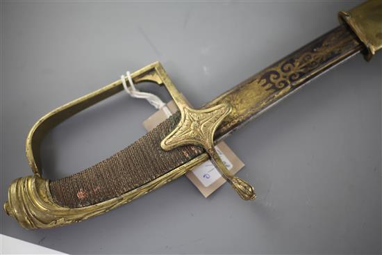 A late 18th / early 19th century Napoleonic officers sabre and scabbard, overall length incl. scabbard 36in.